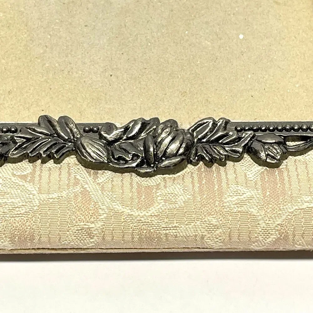 Vintage Russ Berrie 5x7 Fabric Pewter Floral Photo Frame with Tag-Tabletop